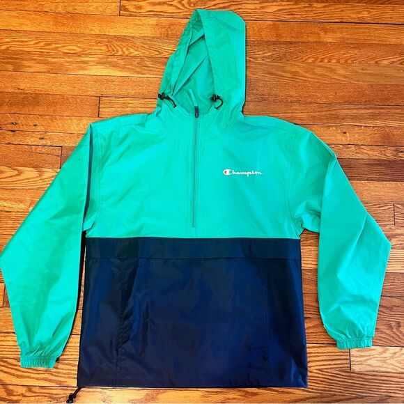 Champion Green Myth/Navy Coloblocked Packable Jacket Size Small - Picture 4 of 11